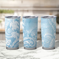 Aloha Hawaii Turtles Floral Tumbler Cup Aqua Marbles Glaze