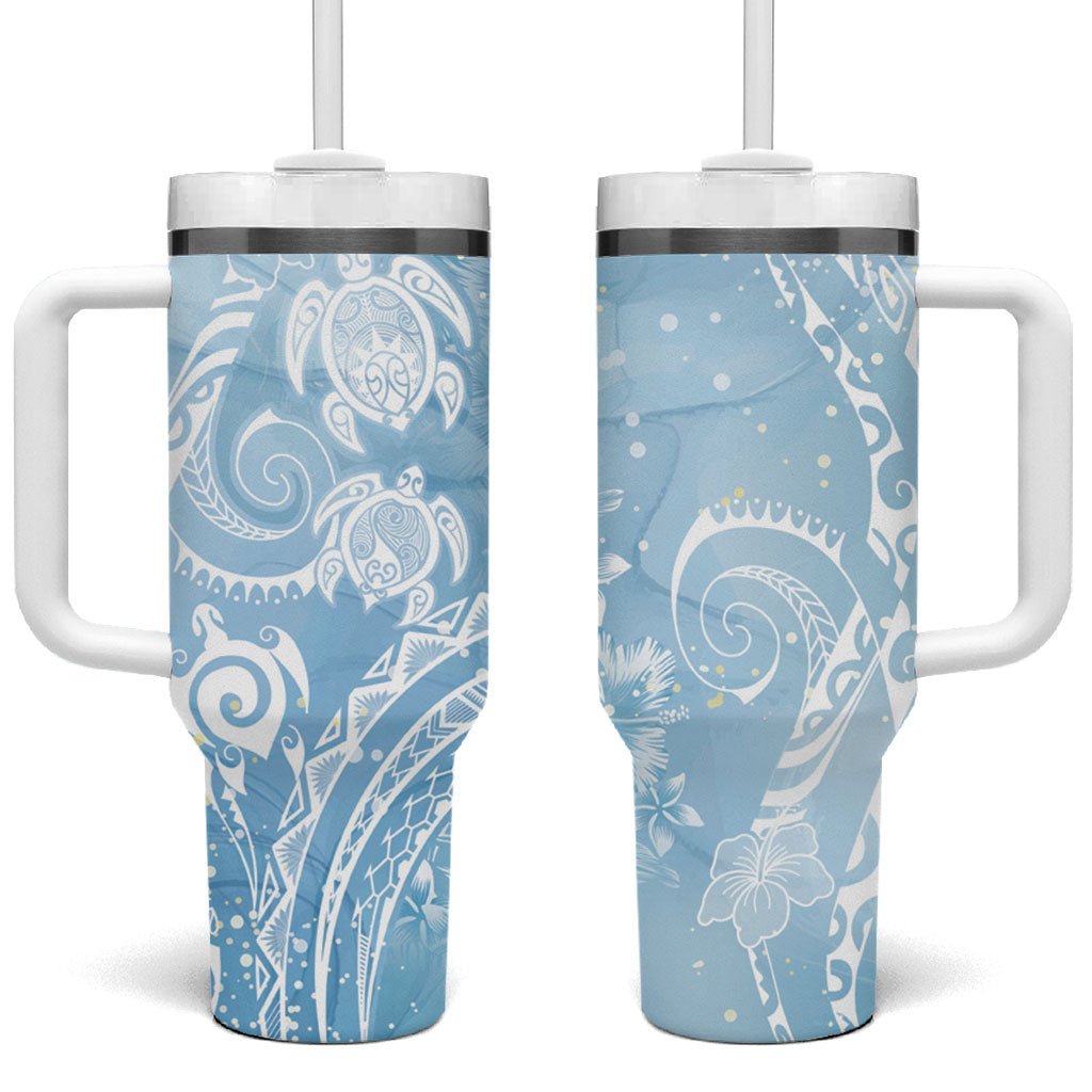 Aloha Hawaii Turtles Floral Tumbler With Handle Aqua Marbles Glaze