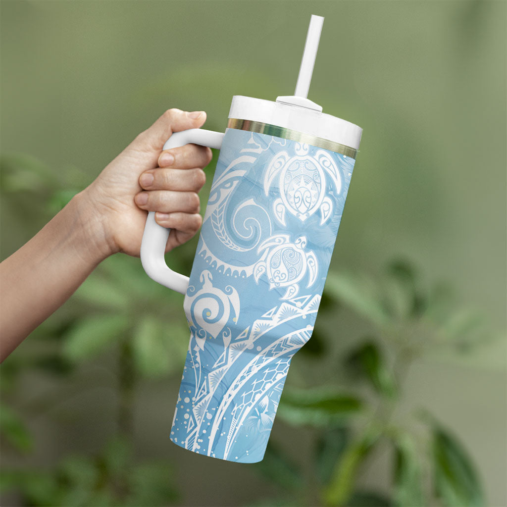 Aloha Hawaii Turtles Floral Tumbler With Handle Aqua Marbles Glaze