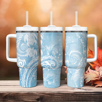 Aloha Hawaii Turtles Floral Tumbler With Handle Aqua Marbles Glaze
