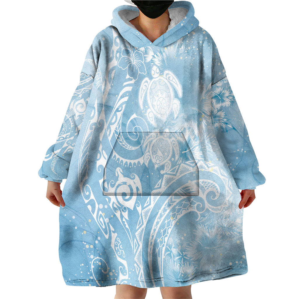Aloha Hawaii Turtles Floral Wearable Blanket Hoodie Aqua Marbles Glaze