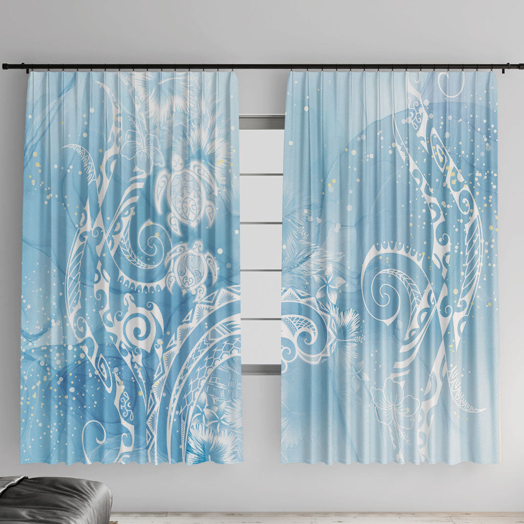 Aloha Hawaii Turtles Floral Window Curtain Aqua Marbles Glaze