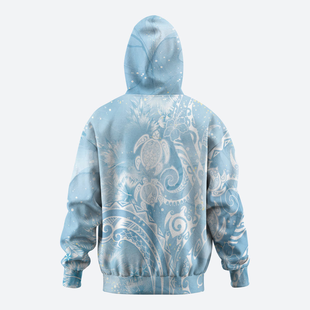 Aloha Hawaii Turtles Floral Zip Hoodie Aqua Marbles Glaze