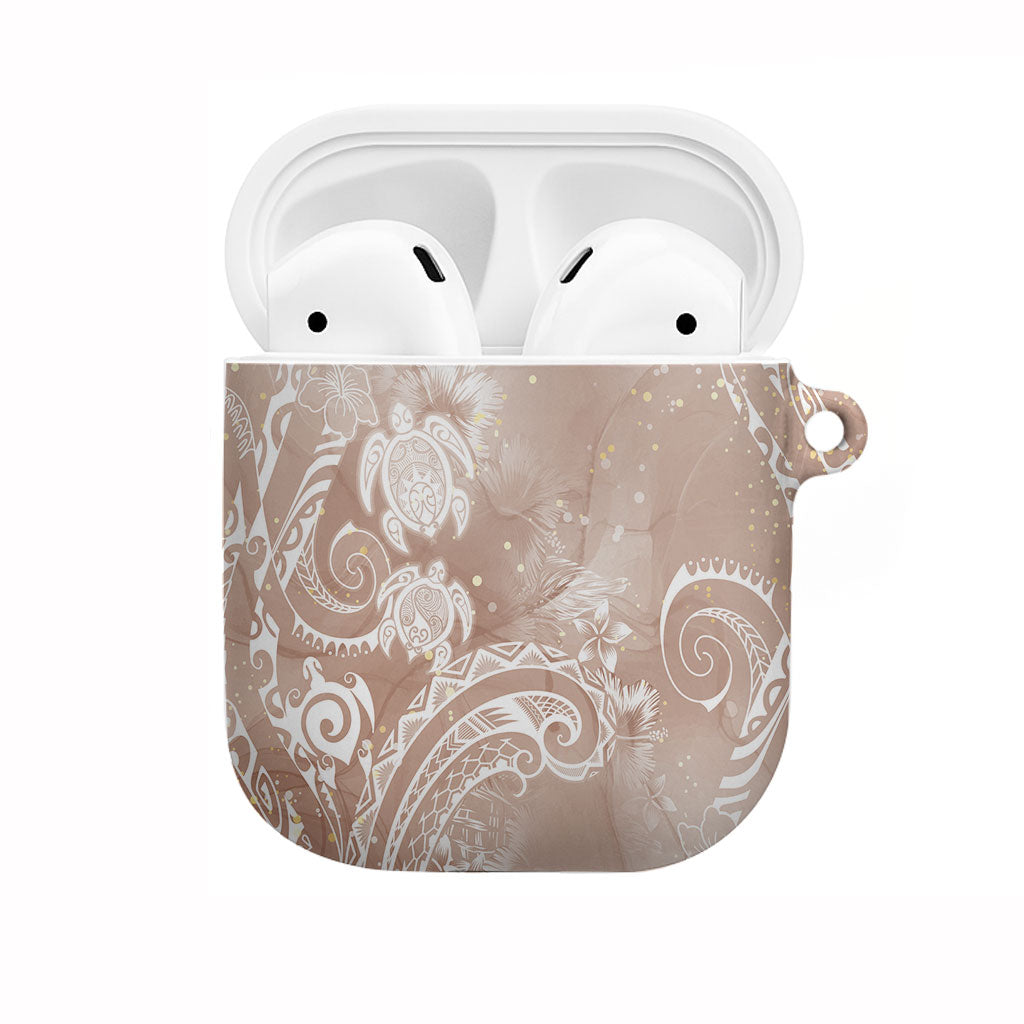 Aloha Hawaii Turtles Floral AirPods Case Taupe Marbles Glaze