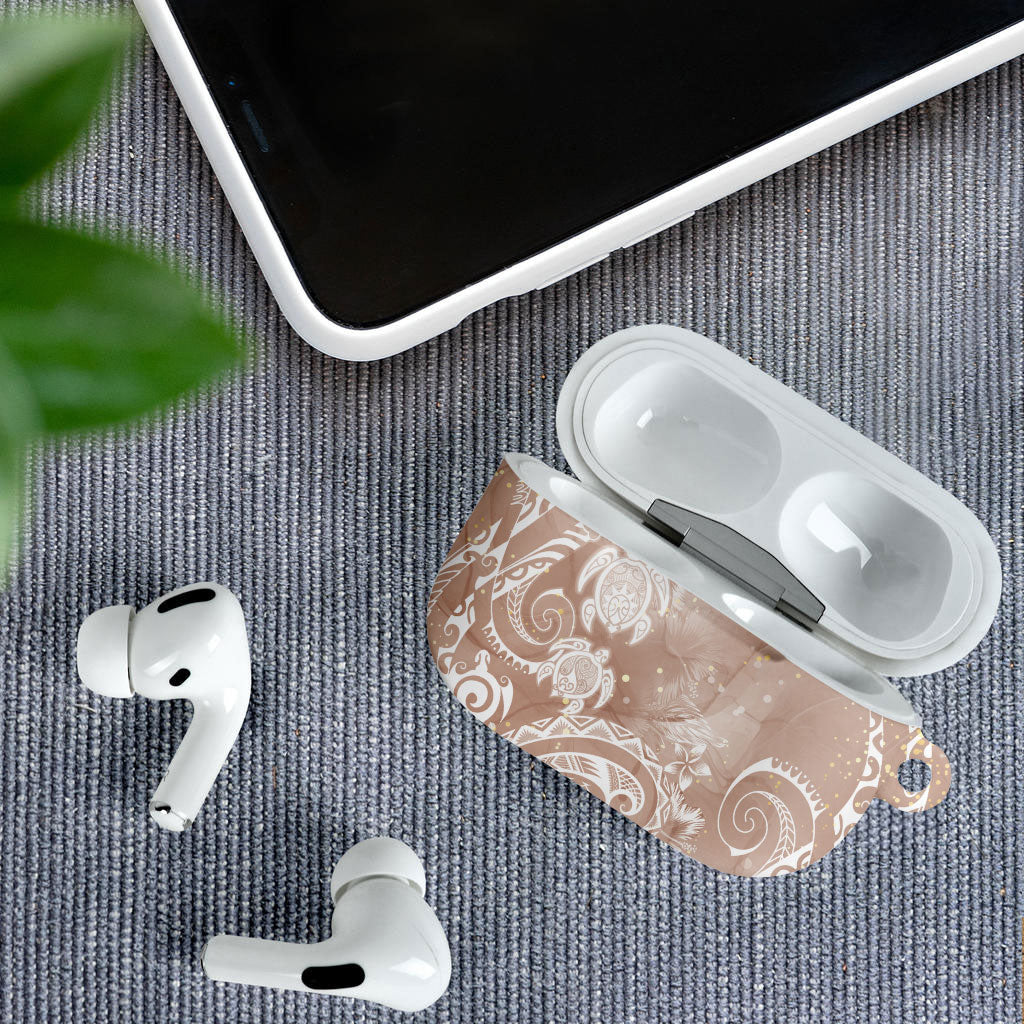 Aloha Hawaii Turtles Floral AirPods Case Taupe Marbles Glaze