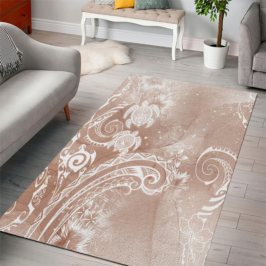 Aloha Hawaii Turtles Floral Area Rug Taupe Marbles Glaze