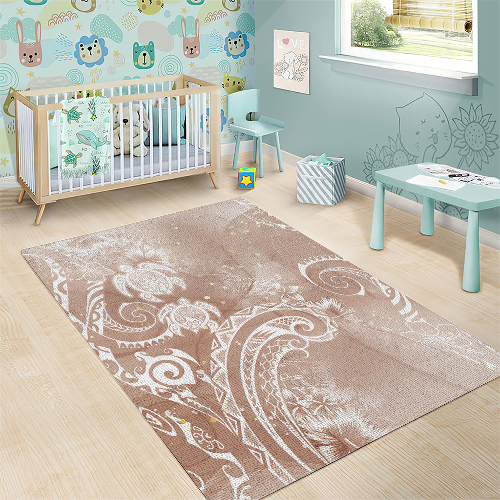 Aloha Hawaii Turtles Floral Area Rug Taupe Marbles Glaze