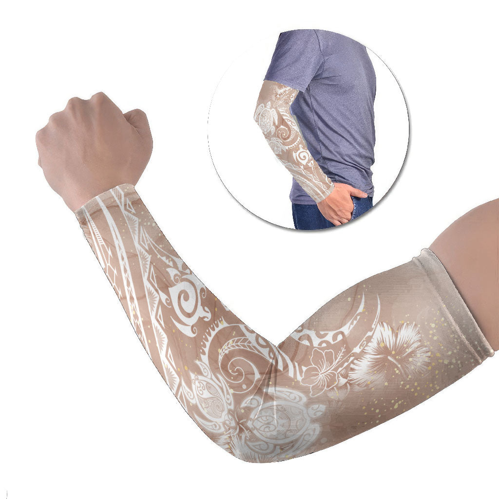 Aloha Hawaii Turtles Floral Arm Sleeves Taupe Marbles Glaze