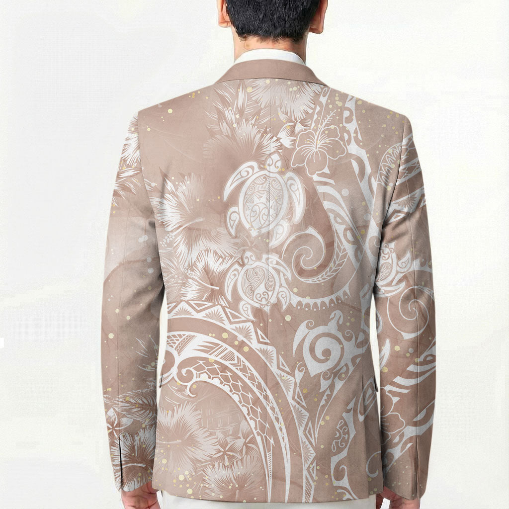 Aloha Hawaii Turtles Floral Blazer Taupe Marbles Glaze