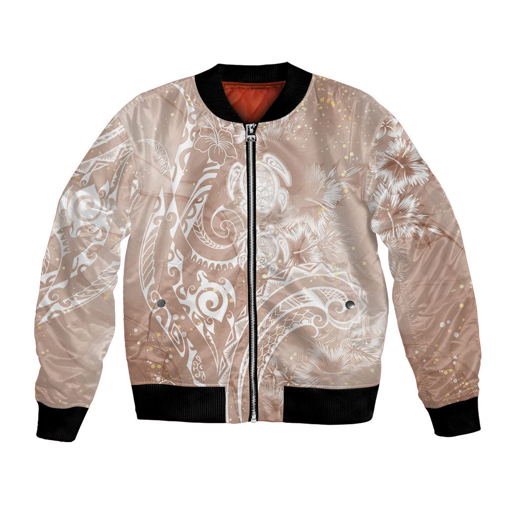 Aloha Hawaii Turtles Floral Bomber Jacket Taupe Marbles Glaze