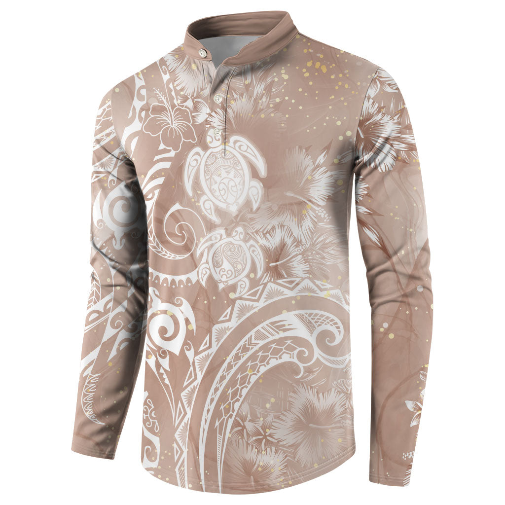 Aloha Hawaii Turtles Floral Button Sweatshirt Taupe Marbles Glaze