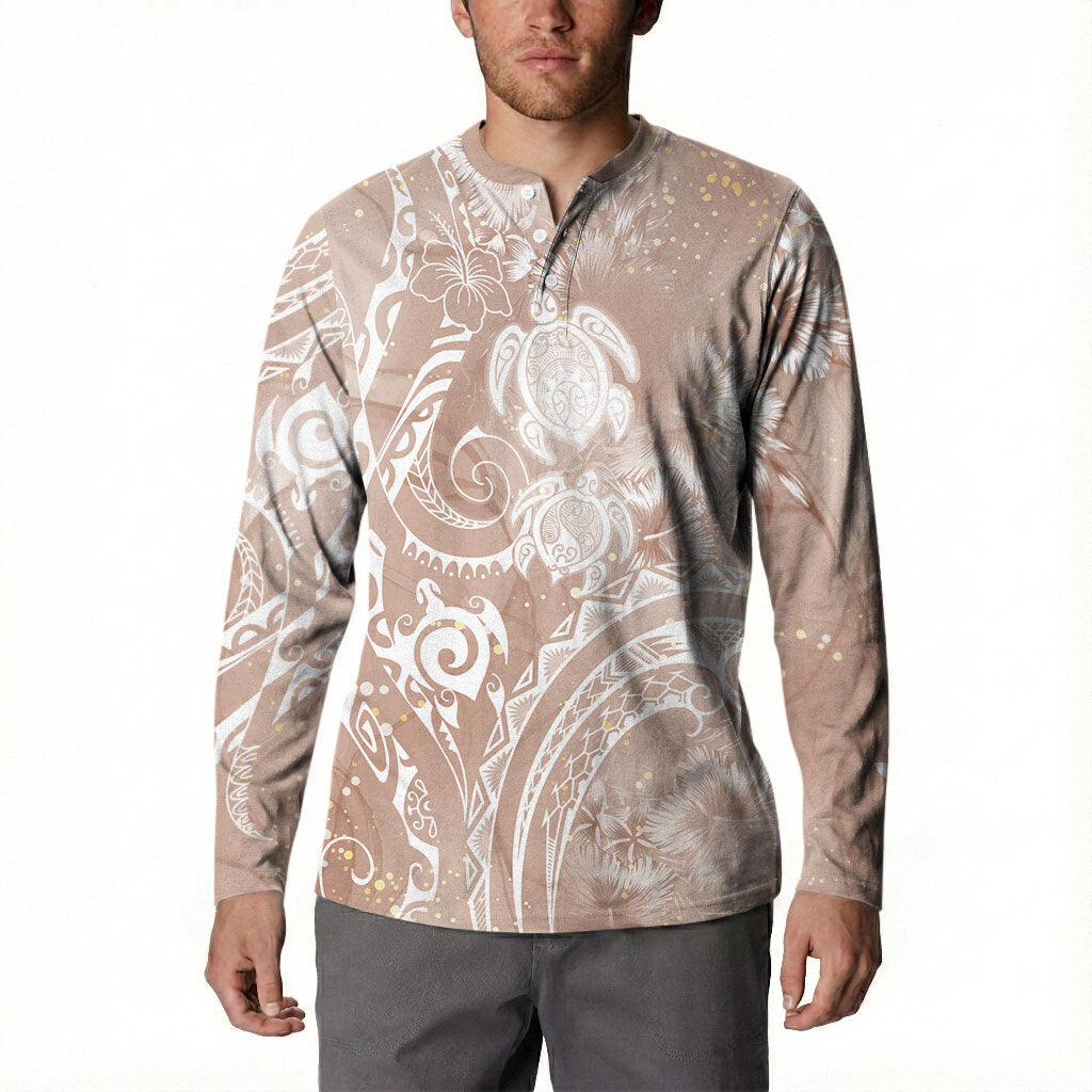 Aloha Hawaii Turtles Floral Button Sweatshirt Taupe Marbles Glaze