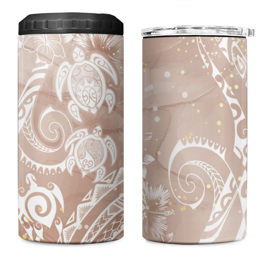 Aloha Hawaii Turtles Floral 4 in 1 Can Cooler Tumbler Taupe Marbles Glaze