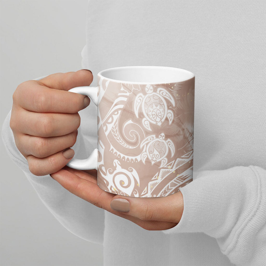 Aloha Hawaii Turtles Floral Ceramic Mug Taupe Marbles Glaze