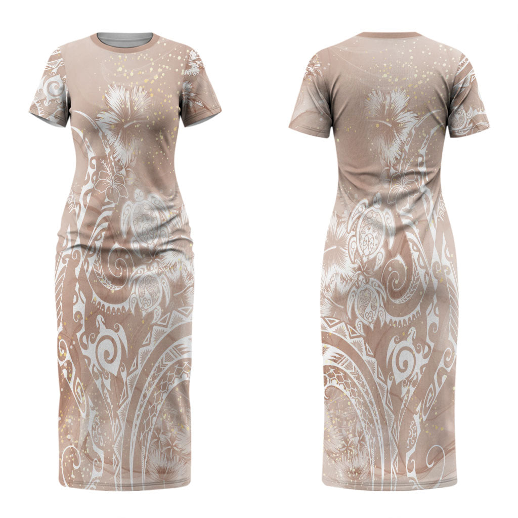 Aloha Hawaii Turtles Floral Couples Matching Short Sleeve Bodycon Dress and Hawaiian Shirt Taupe Marbles Glaze LT7 - Polynesian Pride