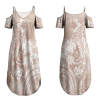 Aloha Hawaii Turtles Floral Couples Matching Summer Maxi Dress and Hawaiian Shirt Taupe Marbles Glaze LT7 - Polynesian Pride