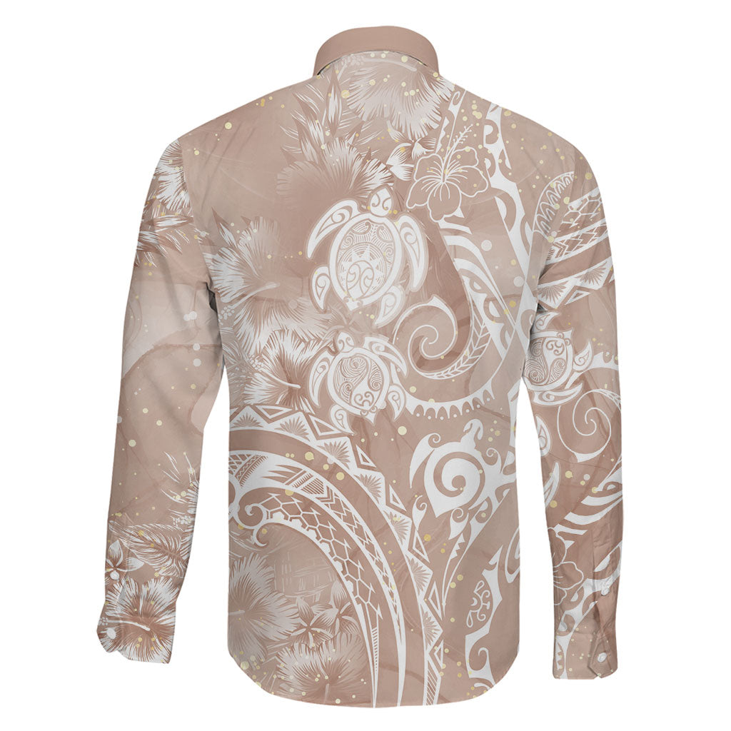 Aloha Hawaii Turtles Floral Family Matching Long Sleeve Bodycon Dress and Hawaiian Shirt Taupe Marbles Glaze