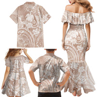 Aloha Hawaii Turtles Floral Family Matching Mermaid Dress and Hawaiian Shirt Taupe Marbles Glaze