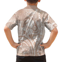 Aloha Hawaii Turtles Floral Family Matching Off The Shoulder Long Sleeve Dress and Hawaiian Shirt Taupe Marbles Glaze