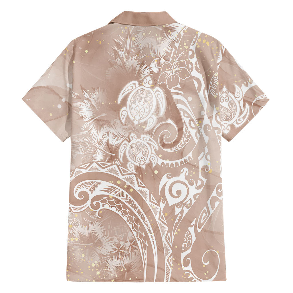 Aloha Hawaii Turtles Floral Family Matching Off The Shoulder Long Sleeve Dress and Hawaiian Shirt Taupe Marbles Glaze