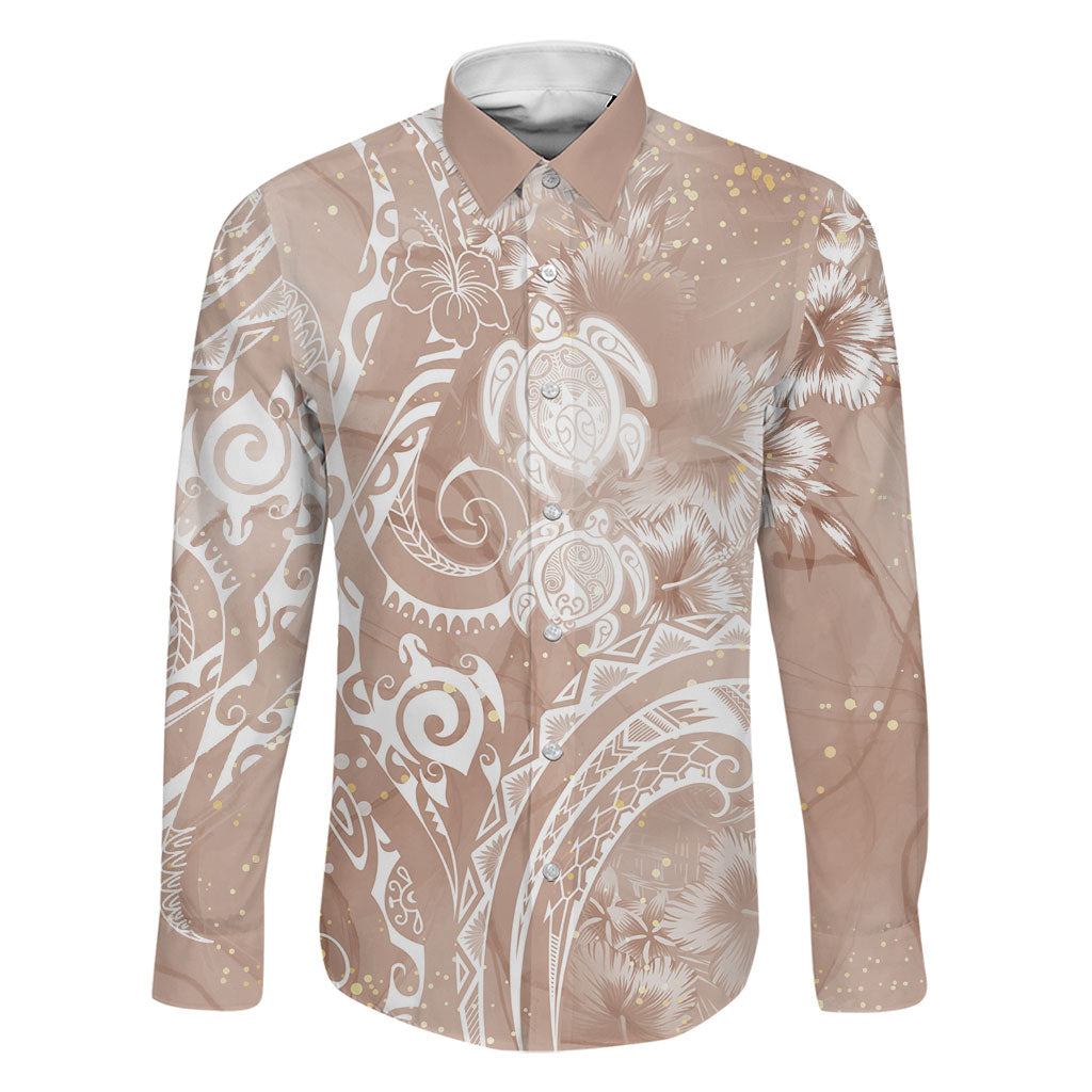 Aloha Hawaii Turtles Floral Family Matching Off Shoulder Short Dress and Hawaiian Shirt Taupe Marbles Glaze