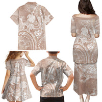 Aloha Hawaii Turtles Floral Family Matching Puletasi and Hawaiian Shirt Taupe Marbles Glaze