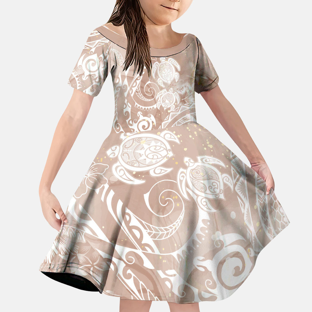 Aloha Hawaii Turtles Floral Family Matching Short Sleeve Bodycon Dress and Hawaiian Shirt Taupe Marbles Glaze