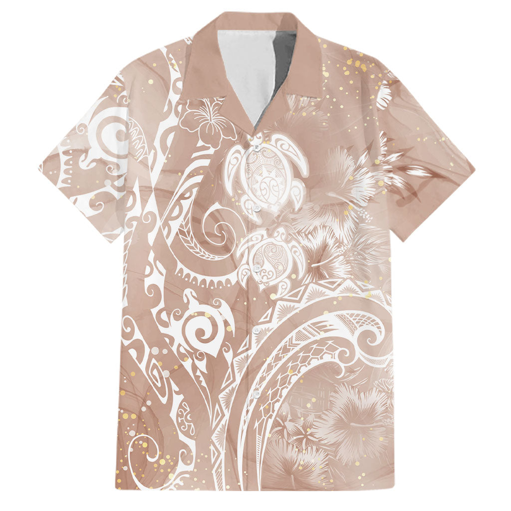 Aloha Hawaii Turtles Floral Family Matching Short Sleeve Bodycon Dress and Hawaiian Shirt Taupe Marbles Glaze