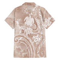 Aloha Hawaii Turtles Floral Family Matching Short Sleeve Bodycon Dress and Hawaiian Shirt Taupe Marbles Glaze