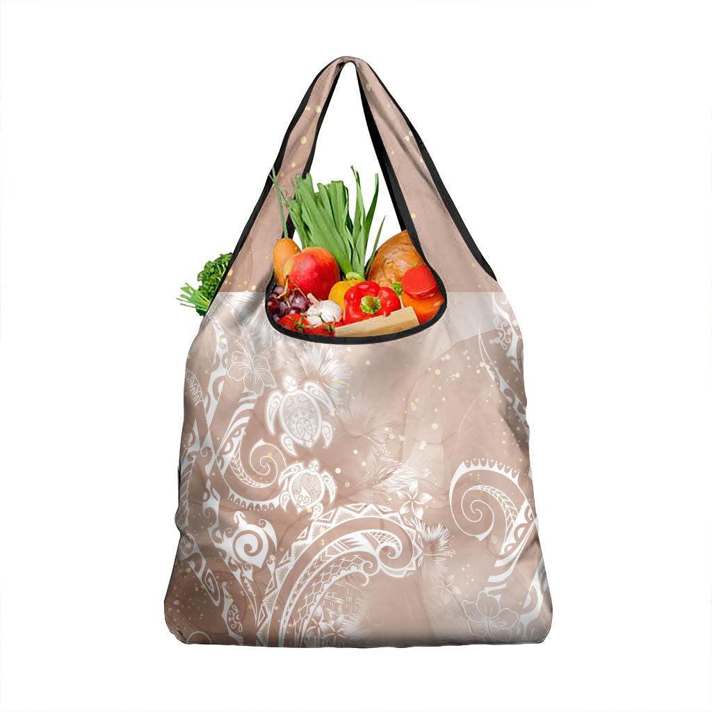 Aloha Hawaii Turtles Floral Grocery Bag Taupe Marbles Glaze