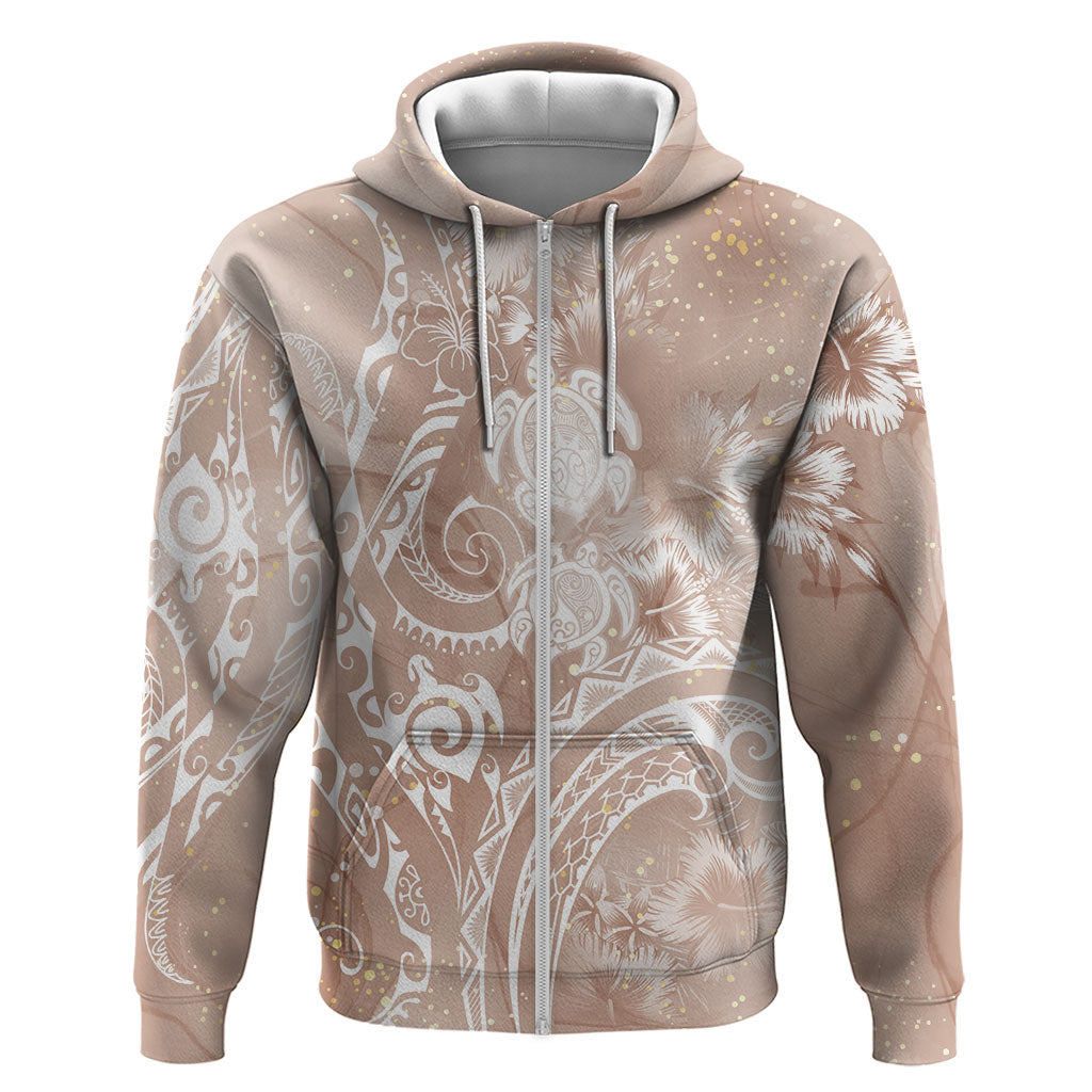 Aloha Hawaii Turtles Floral Hoodie Taupe Marbles Glaze