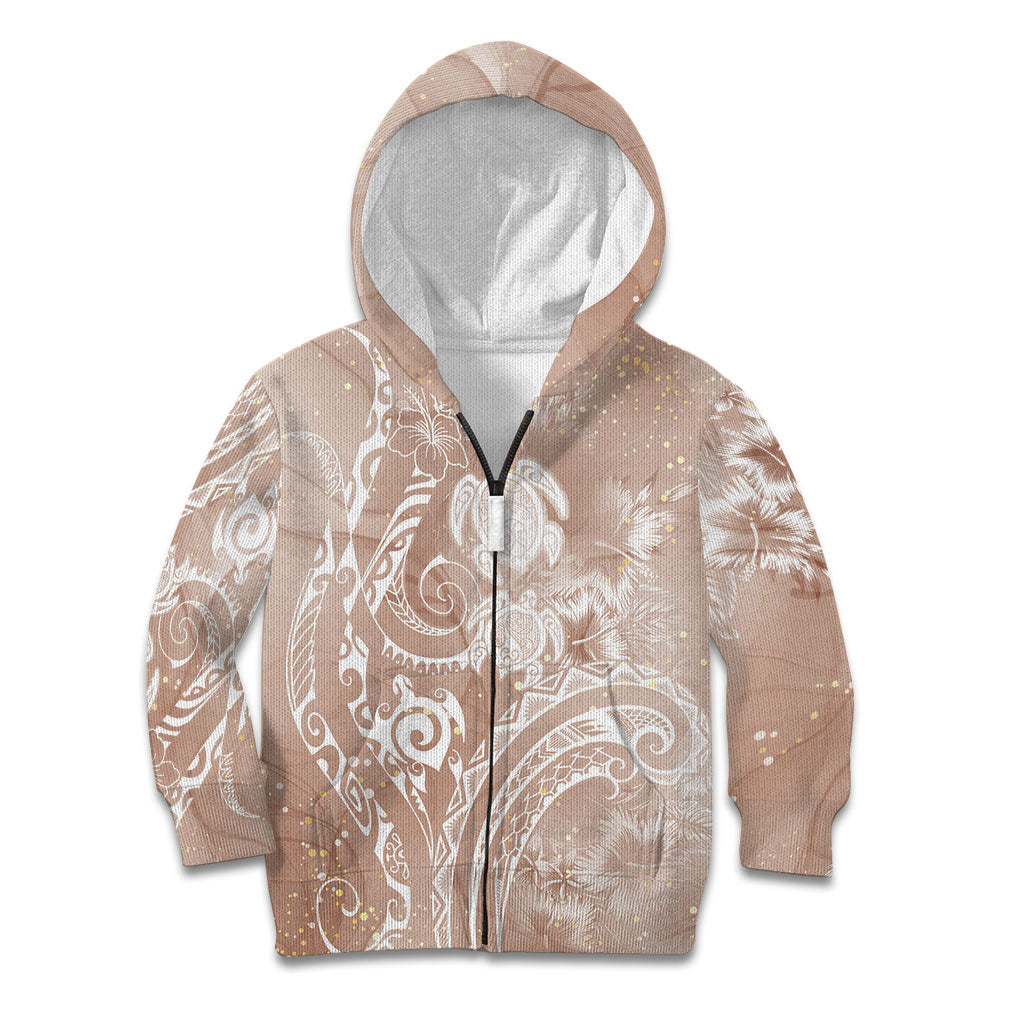 Aloha Hawaii Turtles Floral Kid Hoodie Taupe Marbles Glaze