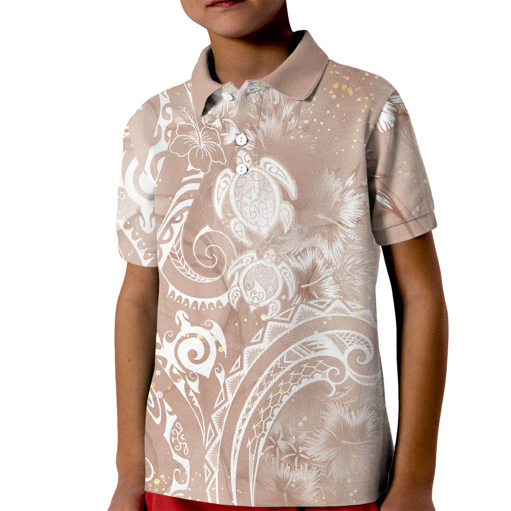 Aloha Hawaii Turtles Floral Kid Polo Shirt Taupe Marbles Glaze