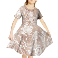 Aloha Hawaii Turtles Floral Kid Short Sleeve Dress Taupe Marbles Glaze