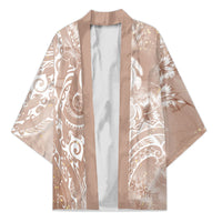 Aloha Hawaii Turtles Floral Kimono Taupe Marbles Glaze