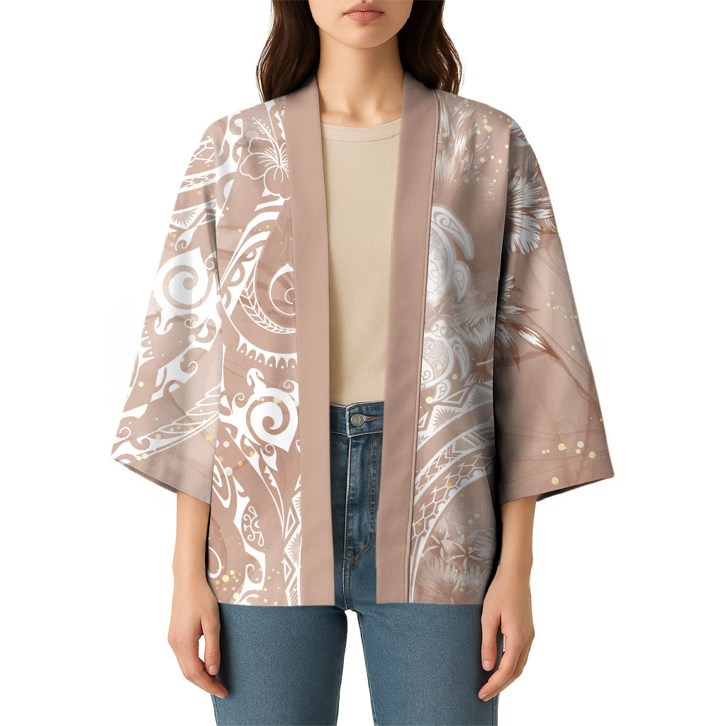 Aloha Hawaii Turtles Floral Kimono Taupe Marbles Glaze
