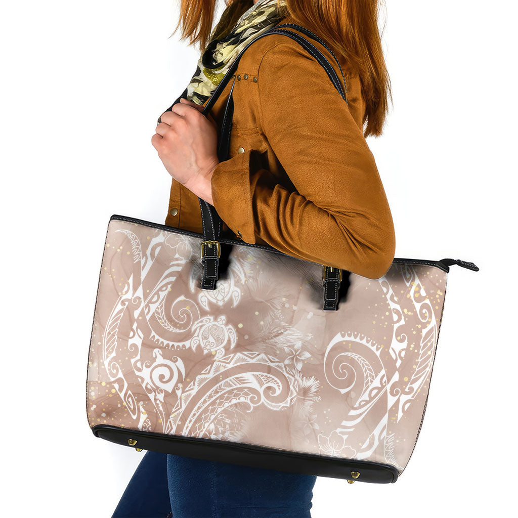 Aloha Hawaii Turtles Floral Leather Tote Bag Taupe Marbles Glaze