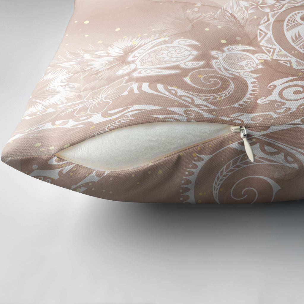 Aloha Hawaii Turtles Floral Pillow Cover Taupe Marbles Glaze