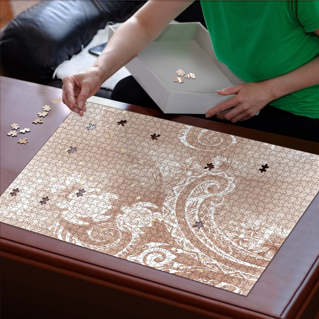 Aloha Hawaii Turtles Floral Puzzle Taupe Marbles Glaze