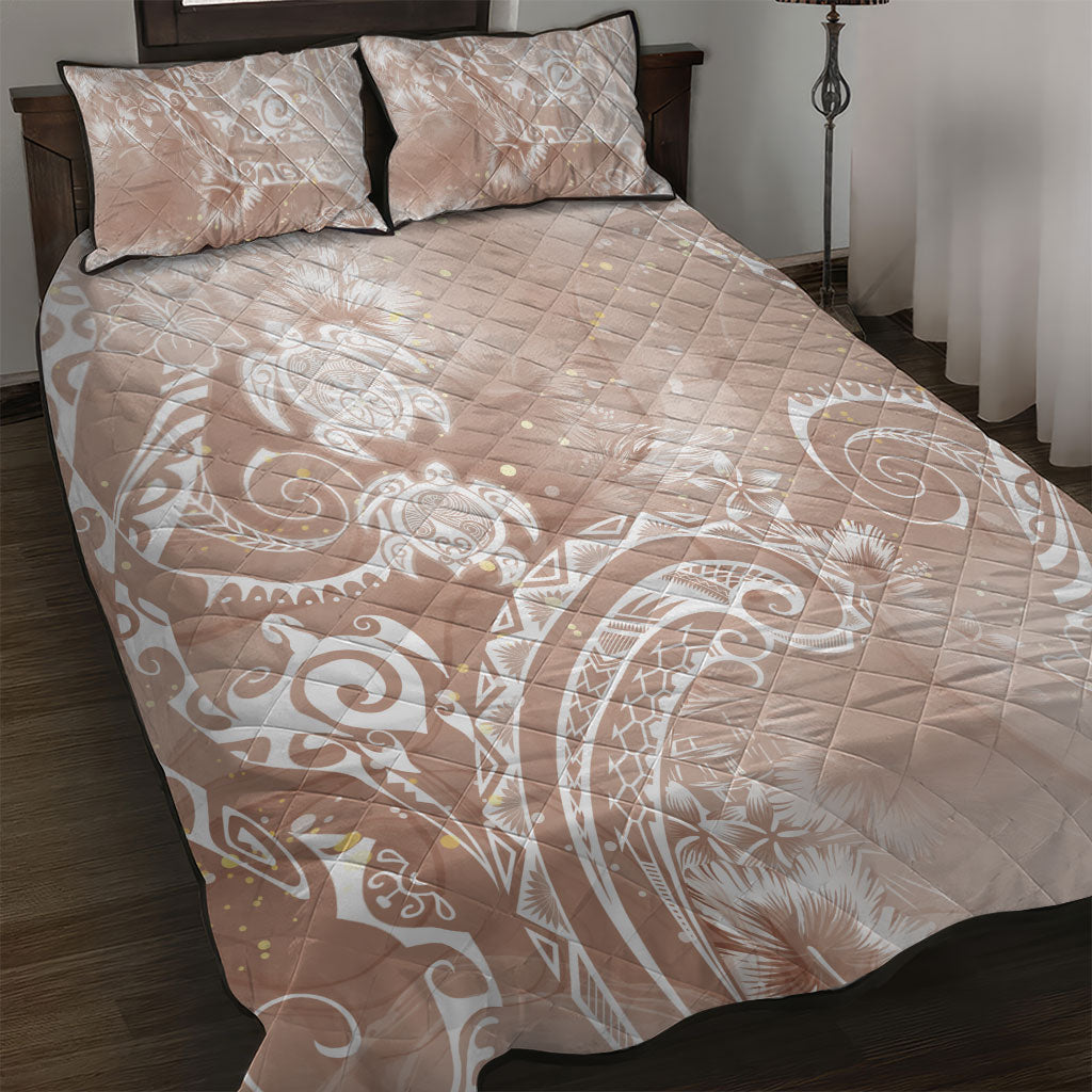 Aloha Hawaii Turtles Floral Quilt Bed Set Taupe Marbles Glaze