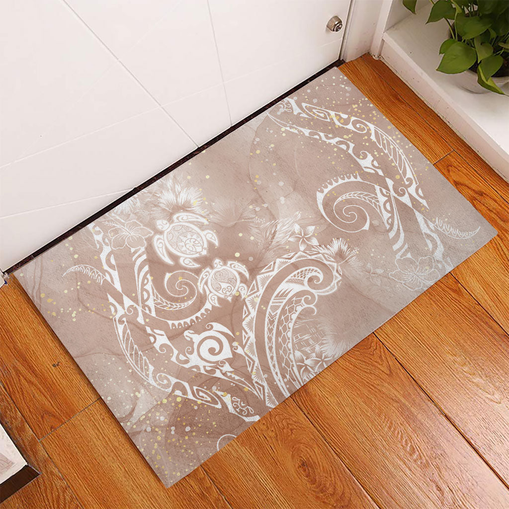 Aloha Hawaii Turtles Floral Rubber Doormat Taupe Marbles Glaze