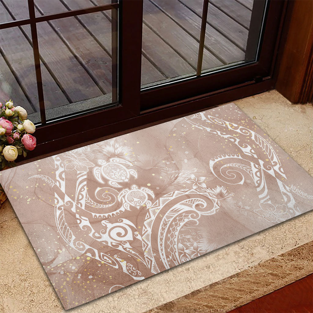 Aloha Hawaii Turtles Floral Rubber Doormat Taupe Marbles Glaze