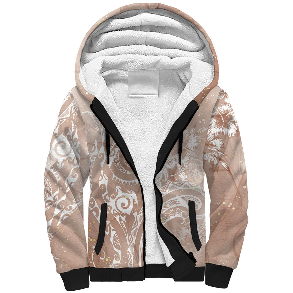 Aloha Hawaii Turtles Floral Sherpa Hoodie Taupe Marbles Glaze
