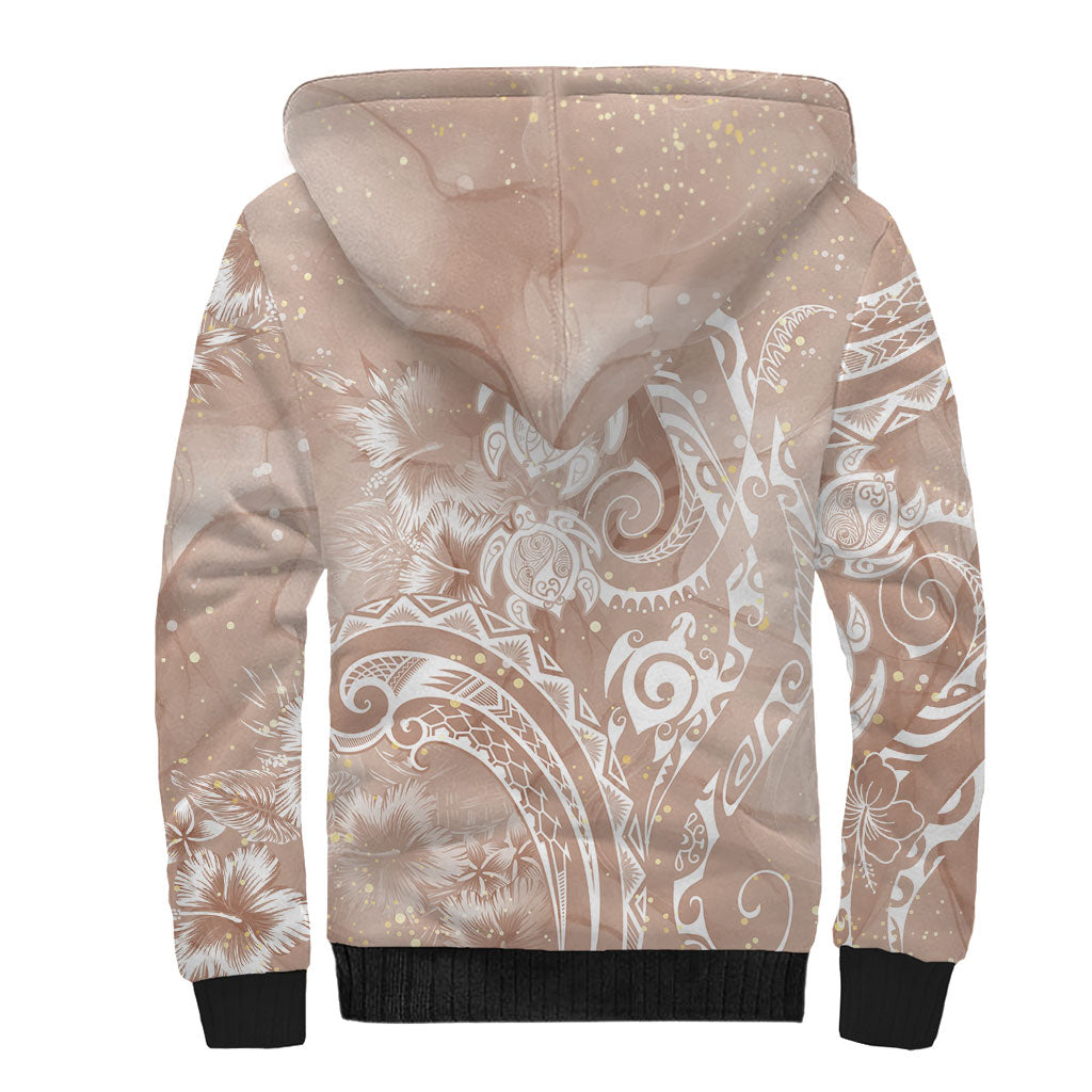 Aloha Hawaii Turtles Floral Sherpa Hoodie Taupe Marbles Glaze