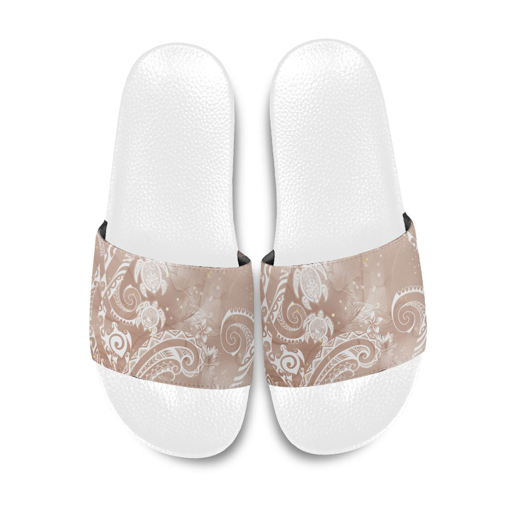Aloha Hawaii Turtles Floral Slide Sandals Taupe Marbles Glaze