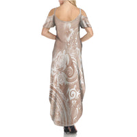Aloha Hawaii Turtles Floral Summer Maxi Dress Taupe Marbles Glaze