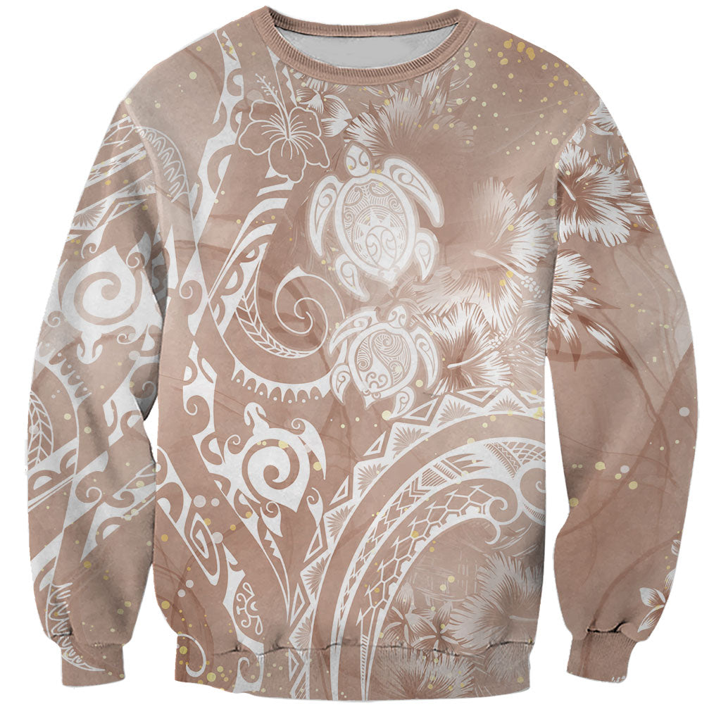 Aloha Hawaii Turtles Floral Sweatshirt Taupe Marbles Glaze