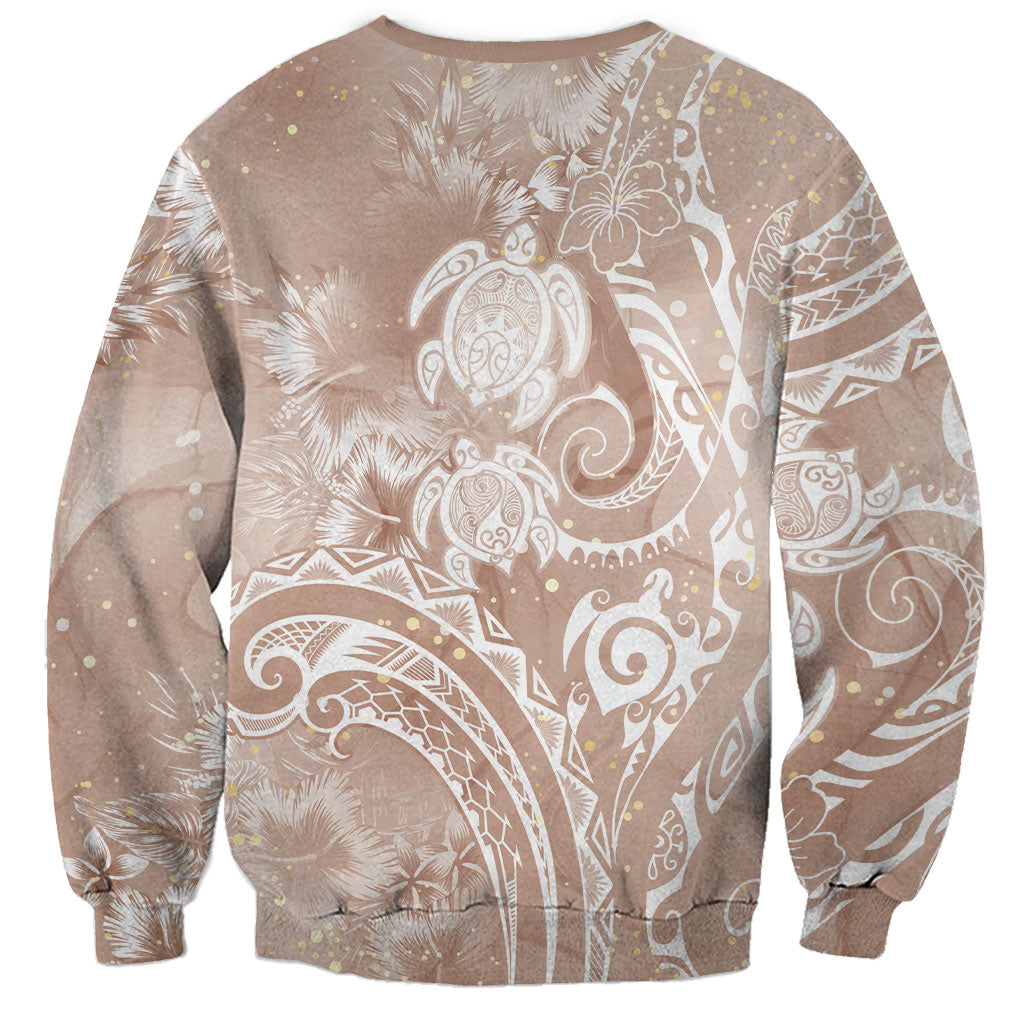 Aloha Hawaii Turtles Floral Sweatshirt Taupe Marbles Glaze