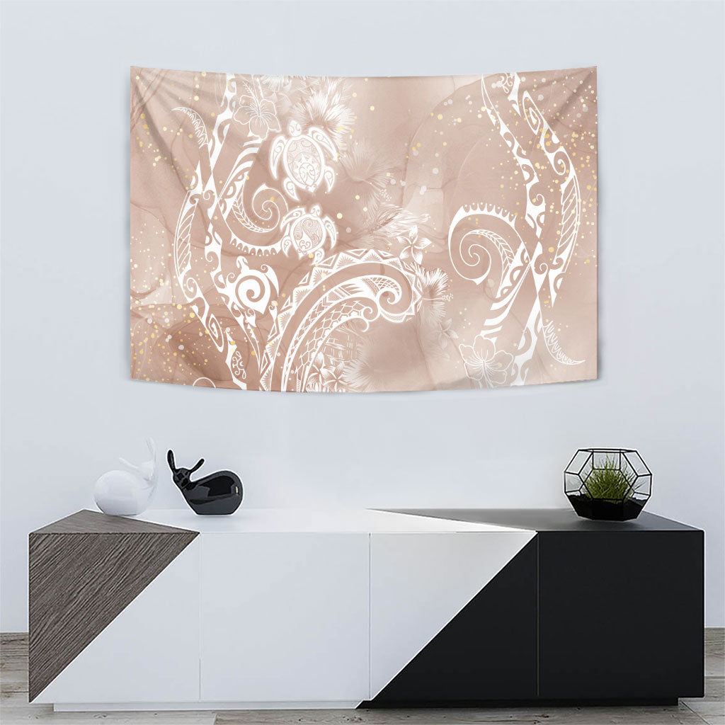Aloha Hawaii Turtles Floral Tapestry Taupe Marbles Glaze