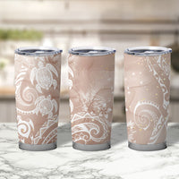 Aloha Hawaii Turtles Floral Tumbler Cup Taupe Marbles Glaze